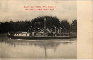1908 Május 14. "ÉSZAK" csavargőzös (csavaros vontató gőzhajó) 1862 óta az első gőzhajó a mosoni Dunán / Hungarian towing steamship. Észak was requisitioned for service by the K.u.K. ZTL (Zentraltransportleitung) at some point during the First World War (EK)