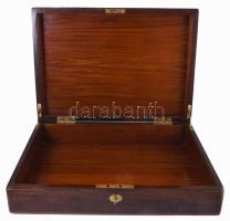 Nagyméretű art deco intarziás díszdoboz, kulccsal, működő zárral, minimális kopással, 28x53 cm