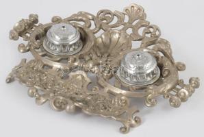 Díszes kalamáris, pótolt résszel, sérült tégelyekkel, 22x28 cm