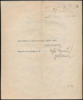 Végh Gusztáv (1889 - 1973) festőművész aláírt levele. A Társadalmi Egyesületek Országos Szövetségéne...