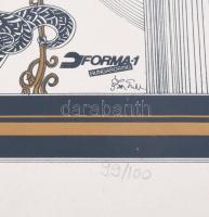 Szász Endre (1926-2003): A szárnyas isten. Szitanyomat, papír, jelzett, számozott (99/100), Forma 1 ...