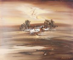 Bubelényi László (1953-2018): Tanya. Olaj, farost, jelzett. 50x60 cm.