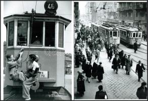 cca 1970 Budapesti villamosok (46, 3, 12), 2 db modern nagyítás, jelzés nélkül, 21x15 cm