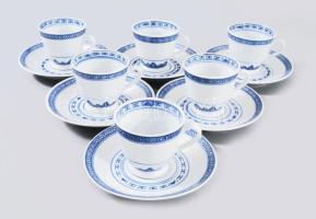 Kínai rizsszemes 6 darab csésze alátéttel, d: 12 cm