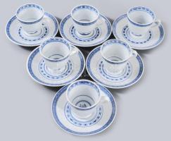 Kínai rizsszemes 6 darab csésze alátéttel, d: 12 cm