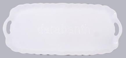 Antik fehér hosszúkás szervírozótálca, jelzett, hibátlan, 39x17 cm