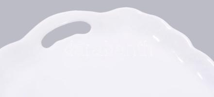 Antik fehér hosszúkás szervírozótálca, jelzett, hibátlan, 39x17 cm