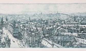 Csisztu Mihály (1933-2008): Budapesti körpanoráma, 1979. Rézkarc, papír, jelzett, Csisztu Mihály aut...