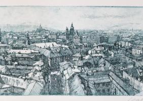 Csisztu Mihály (1933-2008): Budapesti körpanoráma, 1979. Rézkarc, papír, jelzett, Csisztu Mihály aut...