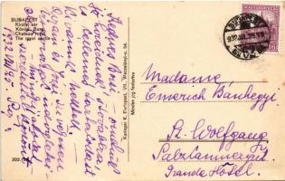 1932 Budapest, PÉCS oldalkerekes vontató gőzhajó a Királyi vár alatt / Hungarian sidewheeler tug ste...