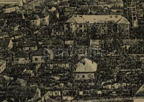 Csisztu Mihály (1933-2008): Szolnoki városkép, 1978. Rézkarc, papír, jelzett, próbanyomat IV bélyegz...