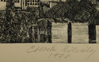 Csisztu Mihály (1933-2008): Szolnoki városkép, 1978. Rézkarc, papír, jelzett, próbanyomat IV bélyegz...