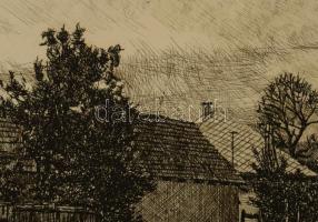 Csisztu Mihály (1933-2008): Árpádkori kistemplom Csarodán. Rézkarc, papír, jelzett, próbanyomat IV b...