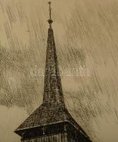 Csisztu Mihály (1933-2008): Árpádkori kistemplom Csarodán. Rézkarc, papír, jelzett, próbanyomat IV b...