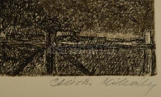 Csisztu Mihály (1933-2008): Árpádkori kistemplom Csarodán. Rézkarc, papír, jelzett, próbanyomat IV b...