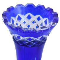Kéken pácolt talpas kristály váza, m: 23,5 cm
