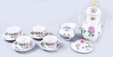 Herendi Eton mintás kávés készlet 10 darabja, közte 1 alátét és egy csésze sérült, rózsán lepattanások. Jelzett.