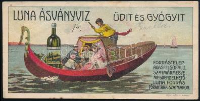 cca 1910 Luna ásványvíz színes litho számolócédula (Ritka!)