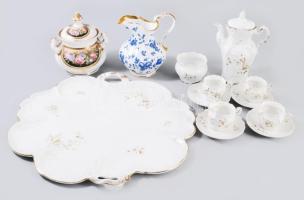 cca 1900, 13 darabos porcelán összeállítás, közte szervírozótálca.