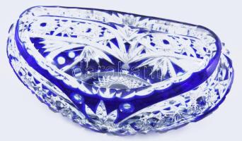 Kéken pácolt csónak alakú kristály kínáló, 19x9 cm
