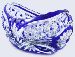 Kéken pácolt csónak alakú kristály kínáló, 19x9 cm