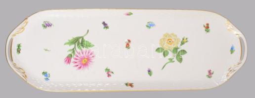 Herendi virágmintás hosszúkás kínáló, jelzett, kis kopással, 50x17,5 cm