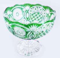 Ajkai zölden pácolt kristály talpas kínáló, jelzés nélkül, hibátlan, d: 23 cm, m: 19,5 cm