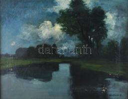 Markó Ernő (1868-1945): Vízparti táj. Olaj, vászon, jelzett, sérült (felületi festéklepergésekkel). ...