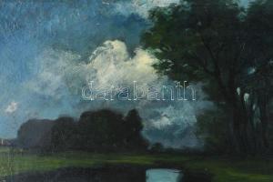 Markó Ernő (1868-1945): Vízparti táj. Olaj, vászon, jelzett, sérült (felületi festéklepergésekkel). ...