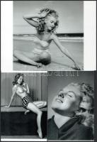 cca 1950 Marilyn Monroe (korábban Norma Jeane) (1926-1962) amerikai színésznő és fotómodell pályakezdő korában, az egyik felvétel szolidan erotikus, 3 db modern nagyítás, jelzés nélkül, 15x21 cm és 15x10 cm