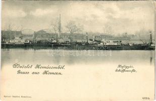 Komárom, Komárno; Hajógyár, WEKERLE SÁNDOR és RÁBCZA oldalkerekes vontató gőzhajó. Spitzer Sándor kiadása / shipyard with Hungarian sidewheeler steam tugs. RÁBCZA was requisitioned for wartime service on the Danube by the k.u.k. Zentraltransportleitung (ZTL) (EK)