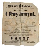 1865 Nemzeti Színház. Pest A fény árnyai színházi plakát 32x38 cm Foltos