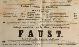 1865 Nemzeti Színház. Pest A fény árnyai színházi plakát 32x38 cm Foltos