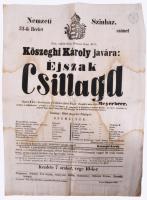 1865 Nemzeti Színház. Pest Éjszak csillaga színházi plakát 32x38 cm Foltos