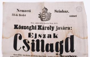 1865 Nemzeti Színház. Pest Éjszak csillaga színházi plakát 32x38 cm Foltos