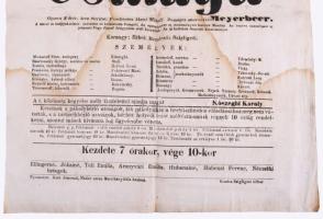 1865 Nemzeti Színház. Pest Éjszak csillaga színházi plakát 32x38 cm Foltos