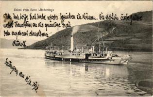 1913 Gruss vom Bord Radetzky. M. G. (Orsova) / DDSG RADETZKY oldalkerekes gőzhajó / Hungarian sidewheeler steamship (fl)