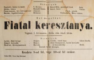 1862 Népszínház Budán S szerelmes kántor c. előadás színházi plakát 32x38 cm Foltos