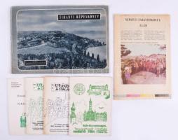 cca 1955-1985 Turisztikai kiadványok, 6 db: Tihanyi képeskönyv, Nemzeti zarándokhely: Eger, Győr-Sopron megyei Természetbarát Szövetség minősítő túra füzete, "Kirándul a család" nyomtatványok. Vegyes állapotban.