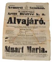 1862 Nemzeti Színház Alvajáró c. előadás színházi plakát 32x38 cm Foltos