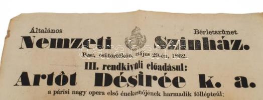 1862 Nemzeti Színház Alvajáró c. előadás színházi plakát 32x38 cm Foltos