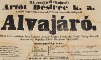 1862 Nemzeti Színház Alvajáró c. előadás színházi plakát 32x38 cm Foltos