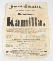 1865 Nemzeti Színház Kamilla c. előadás színházi plakát 32x38 cm Foltos