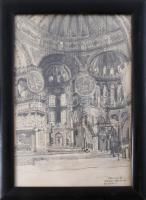 Gerle István (XX. sz. első fele): Aja Sofia, Istanbul, 1928. Ceruza, papír, jelzett, üvegezett fakeretben, 35×23,5 cm