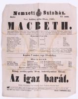 1865 Nemzeti Színház Macbeth c. előadás színházi plakát 32x38 cm Foltos