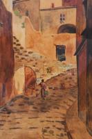 Artner Tibor cop. jelzéssel: Segesvári utca. Akvarell, papír, üvegezett fakeretben, 26,5×21,5 cm