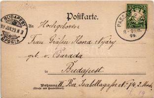 1899 Passau, Dampfboot SARAJEVO der I. k. k. priv. DDSG / "SARAJEVO" DGT oldalkerekes vont...