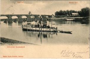 1903 Szolnok, Tisza híd, Móricz-liget, SIRÁLY csavaros vontató gőzhajó. Ragács Gyula felvétele / SIRÁLY Hungarian screw steam tug on the Tisza river by Szolnok (EK)