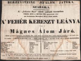 1845 Székesfejérvár, Hevesy Imre színtársulata Bianca c. előadás színházi plakát 36x23 cm Foltos + E...