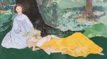 Karinthy (Karinthi) Ada (1880 - 1955): Hölgyek az erdőben (szecessziós illusztráció), 1911. Akvarell...
